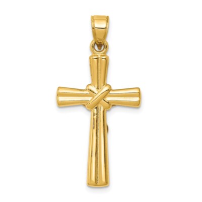 Pre-owned Diamond2deal 14k Yellow Gold Reversible Crucifix Pendant L-34 Mm, 1.05gm