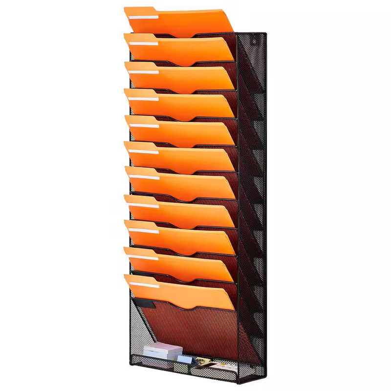 Wall File Organizer Mesh Wall Rack 12 Pocket Metal Wall Mounted Magazine Holder