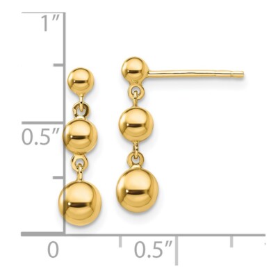 Pre-owned Diamond2deal 14k Yellow Gold Graduated 3 Ball Drop Dangle Earrings Gift For Women