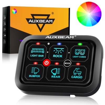 AUXBEAM 6 Gang RGB On/Off Switch Panel Toggle LED Light Circuit Relay System Kit
