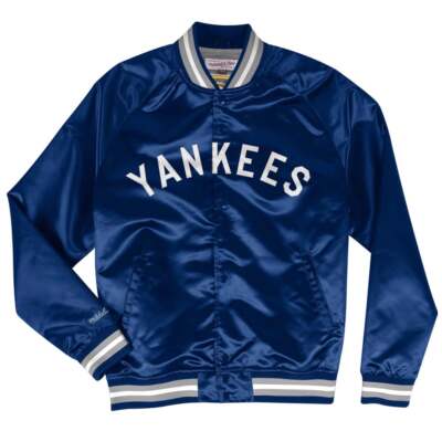 

Легкая атласная куртка Mitchell - Ness мужская синяя повседневная спортивная верхняя одежда STJ, Синий, Mitchell - Ness Lightweight Satin Jacket