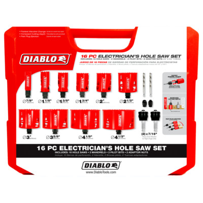NEW FREUD Diablo DHS16SEL 7/8'' - 4-1/2'' Electrician Bi-Metal Hole Saw Set 16pc