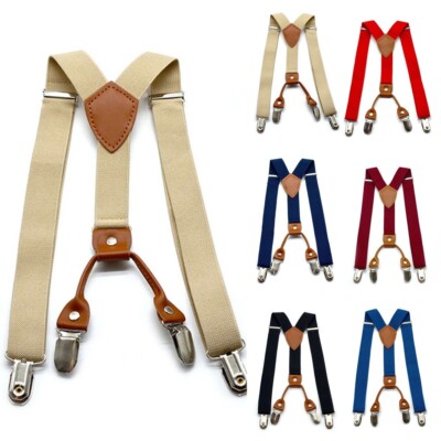 Clips Suspenders 4 Clips Elastic Adjustable Braces Mens Womens Unisex Clip-on