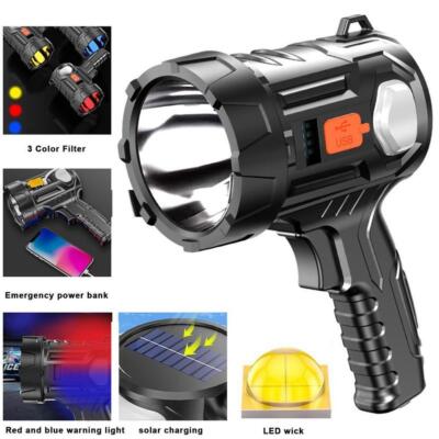 300000LM super bright solar rechargeable LED spotlight torch searchlight