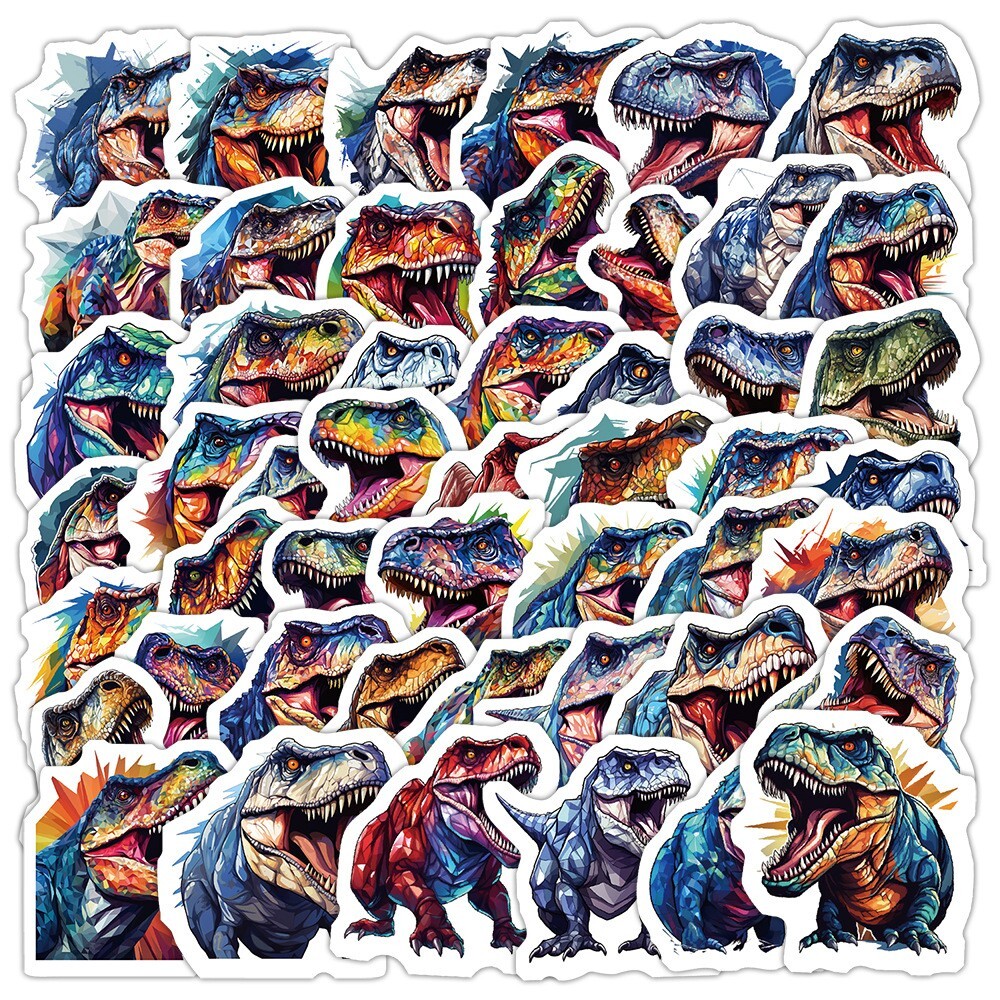 50 Pcs Stickers T-Rex Dinosaur Luggage Skateboard Fridge Car Bottles Kids Vinyl - Picture 1 of 9