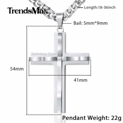 Mens Cross Charm Pendant Necklace Curb Cuban Stainless Steel Chain 5mm 18-30''