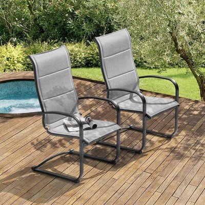 Nuu Garden Outdoor Dining Chair Black/Gray Steel Frame Outdoor w/Rocking (2Pack)