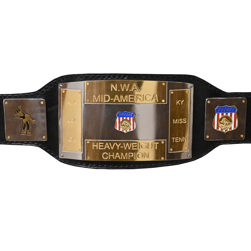 NWA MID AMERICA HEAVYWEIGHT CHAMPION BELT 2MM/4MM DUAL PLATED Replica Belt - Picture 2 of 6