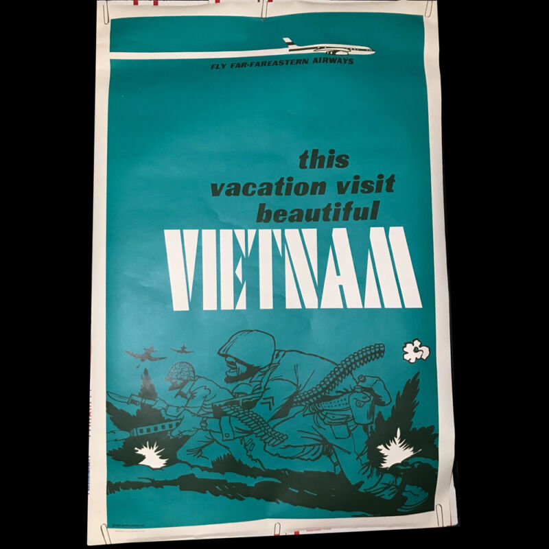 RARE Orig 1966 Anti-Vietnam War Propaganda Poster - Fly Far-Fareastern Airlines