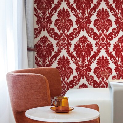 Luxury red color flock wallpaper 3D three-dimensional Suede velvet thick luxury