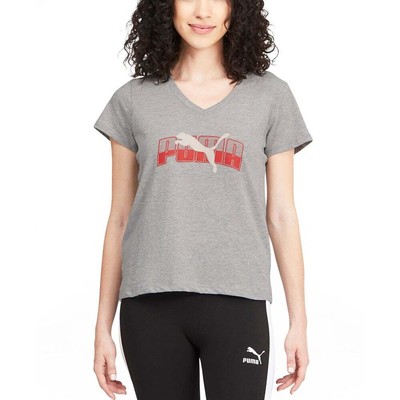 

Многослойная футболка с v-образным вырезом и коротким рукавом Puma, женские серые повседневные топы 588561-, Grey