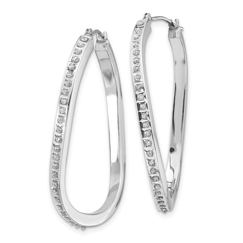Pre-owned Goldia 14k White Gold Diamond Fascination Oval Twist Hinged Hoop Earrings