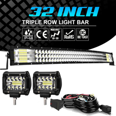 TRI-Row 32inch 441W Curved LED Light Bar Spot Flood Truck Offroad VS 30''34''36''