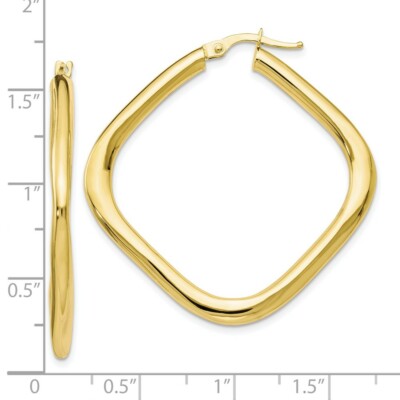 Pre-owned Skyjewelers Real 10kt Yellow Gold Polished Princess Square Hoop Earrings