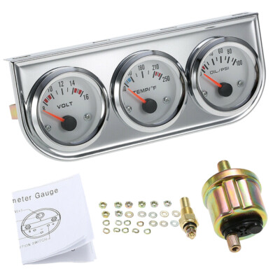 Universal 2'' 52mm Chrome Volt Water Oil Pressure Triple 3 Gauge Set Gauges Z7F8