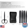 Tweezers Set 5-Piece - Professional Stainless Steel Tweezers with Curved Scissors, Best Precision Tweezer for Eyebrows, Splinter and Ingrown Hair Removal with Leather Travel Case (Black)