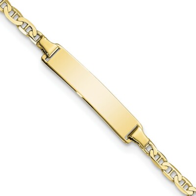 Pre-owned Skyjewelers Real 10kt Yellow Gold Flat Anchor Link Id Chain Bracelet; 7 Inch; Lobster Clasp