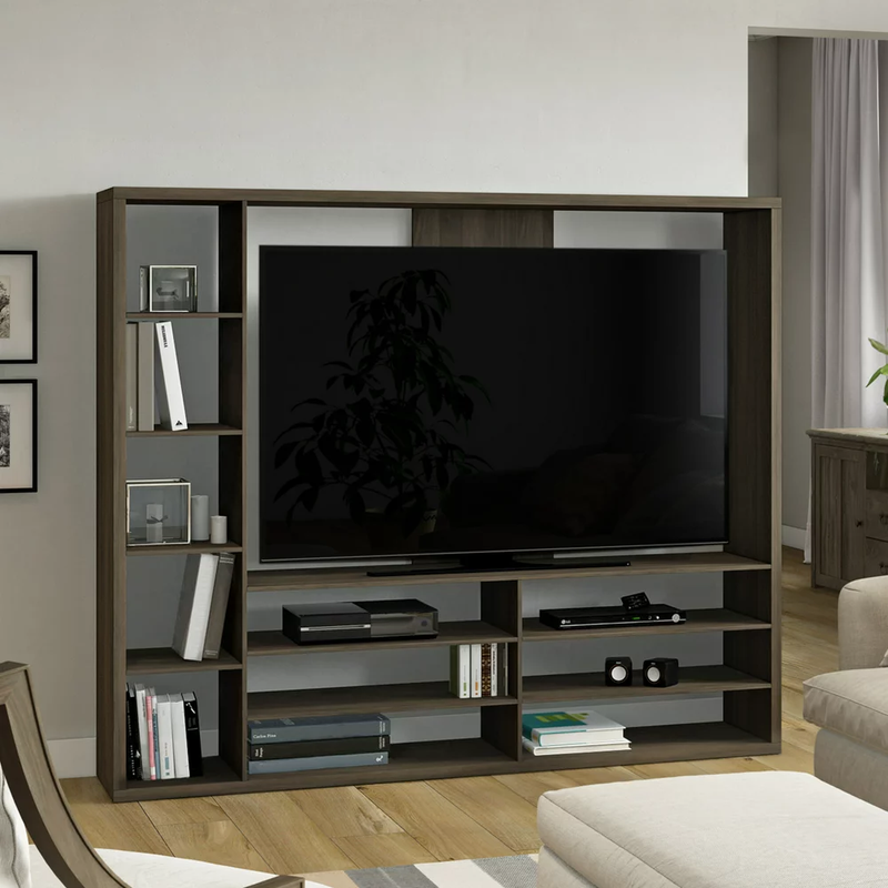 Entertainment Center Wall Unit Storage Bookcase W/ Tv Mount 