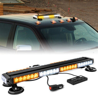54LED Rooftop Emergency Strobe Light Bar Warning LED Traffic Advisor Amber White