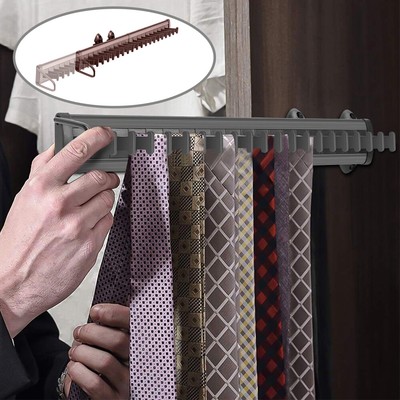 20 Hook Extending Tie Rack Sliding Side Mount 16.9'' Belt Scarf Hanger Organizer