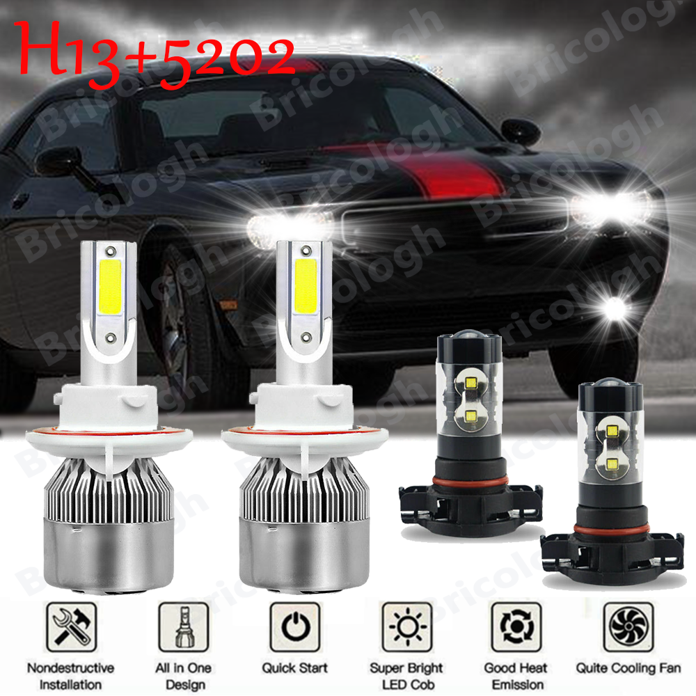 For Dodge Challenger 2009-2014 6000K White LED Headlights & Fog Light Bulbs