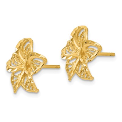 Pre-owned Superdealsforeverything Real 14kt Yellow Gold Diamond-cut Filigree Plumeria Earrings