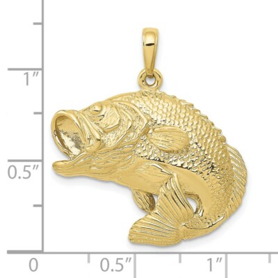 Pre-owned Skyjewelers Real 10kt Yellow Gold Bass Fish Jumping Pendant
