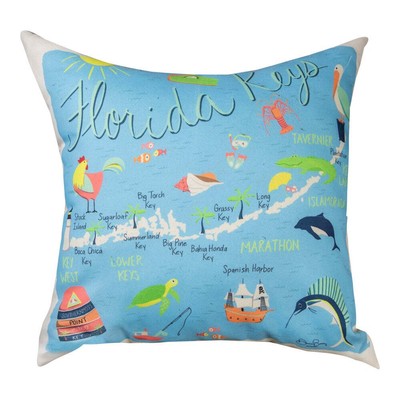 Florida Keys Map Climaweave Pillow 18'' Indoor/Outdoor