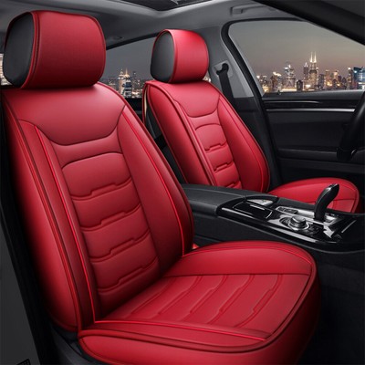 Red Leather Car 5 Seat Covers Full Set Universal Fit Most Sedan/Small&M size SUV