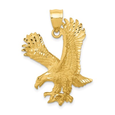 Pre-owned Superdealsforeverything Real 14kt Yellow Gold Satin Diamond-cut Eagle Pendant