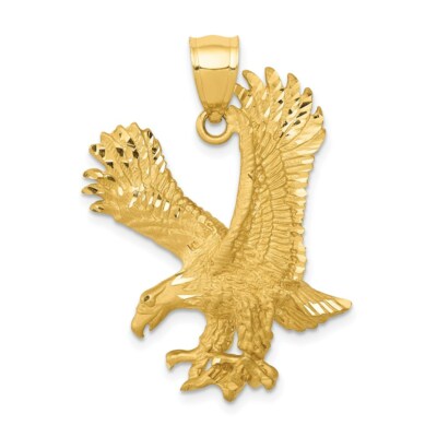 Pre-owned Superdealsforeverything Real 14kt Yellow Gold Satin Diamond-cut Eagle Pendant