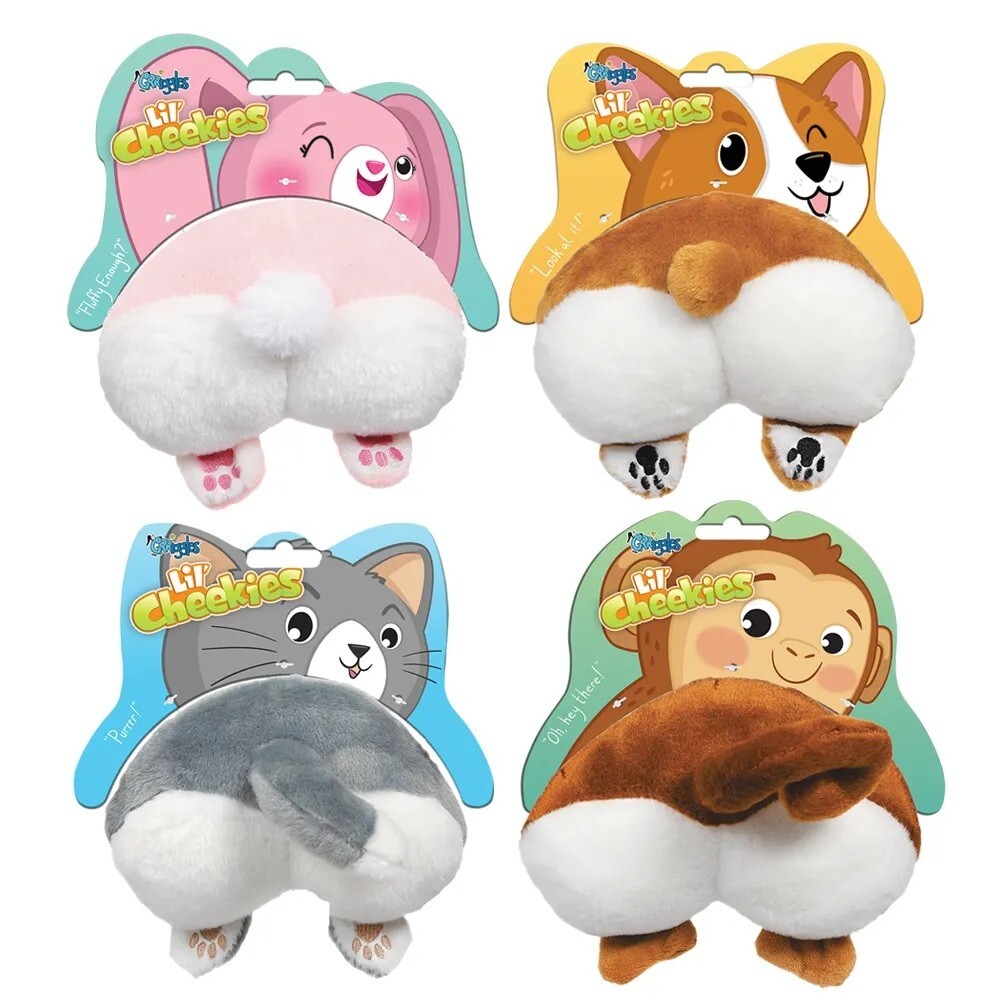 Lil Cheekies Animal Tooshie Dog Play Toy Squeaker Plush Fun