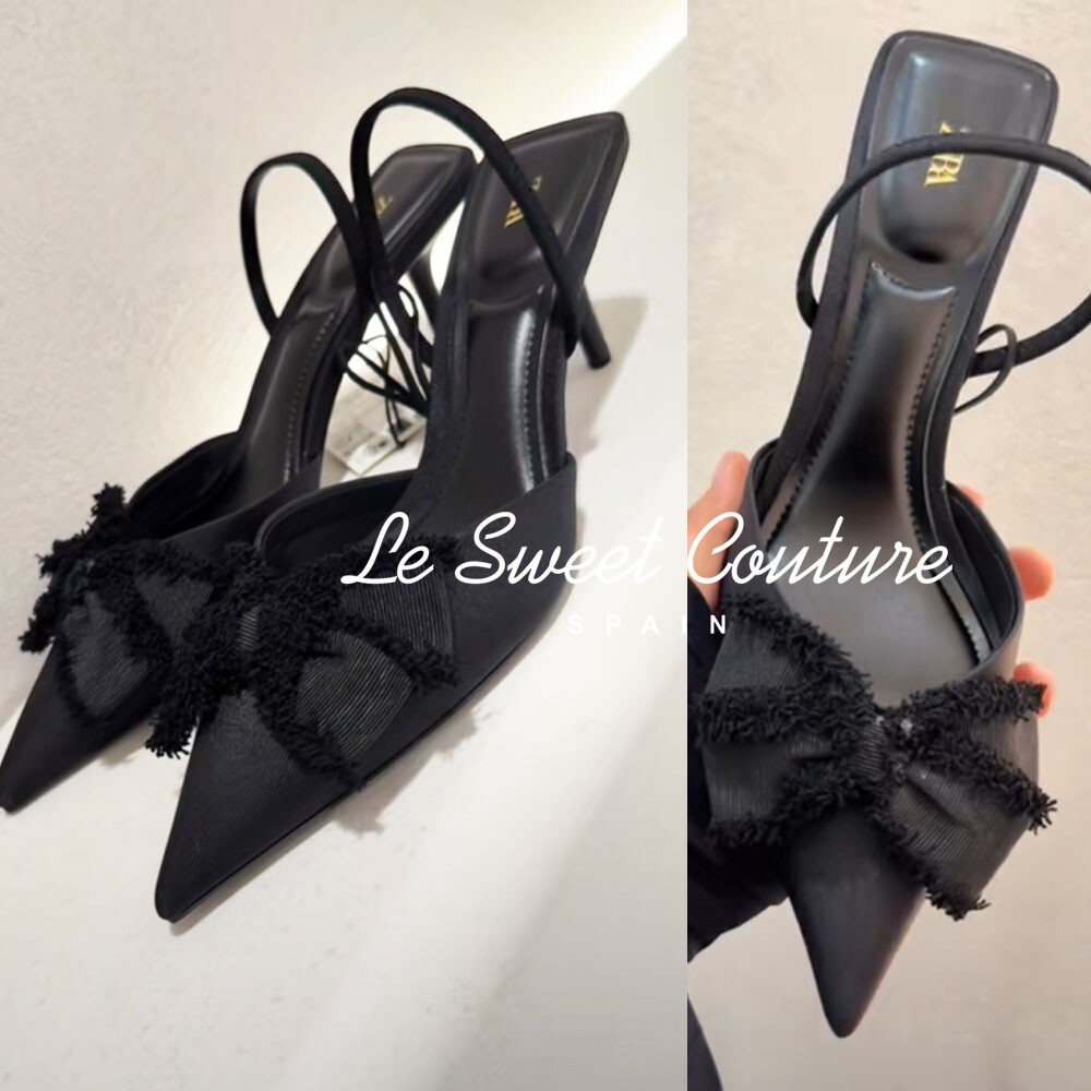 ZARA WOMAN NWT SS25 BOW SLINGBACK HEELS BLACK 2226/510/800
