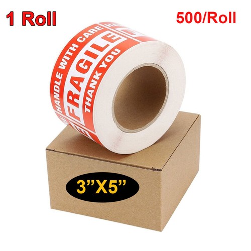 3"x5" Fragile Handle with Care Thank You Shipping Labels Stickers 500 Per Roll