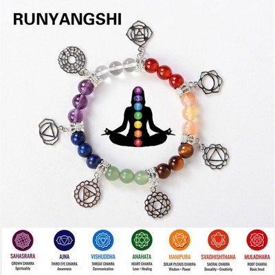 7 Chakra Healing Stone Bead Bracelet Yoga Balance Life Energy Natural Stone Gift