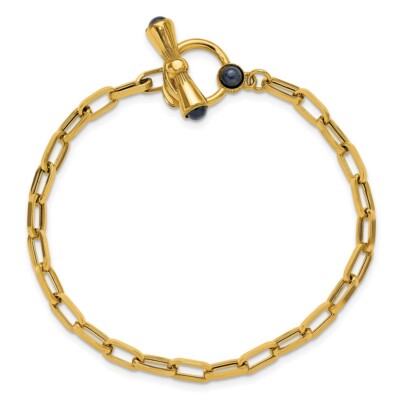 Pre-owned Diamond2deal 18k Yellow Gold Polished Sapphire Link Toggle Bracelet 7.5" For Women 5.43g