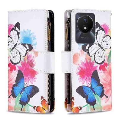 For Vivo Y02 Y02S Y15S Y35 Zipper Patterns Leather Wallet Stand Card Case Cover