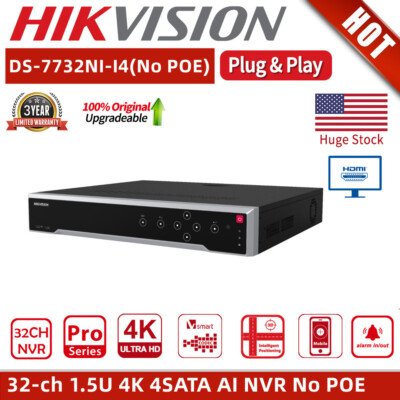 US Hikvision 32CH 4K 12MP NVR DS-7732NI-I4 No POE Smart Network Video Recorder