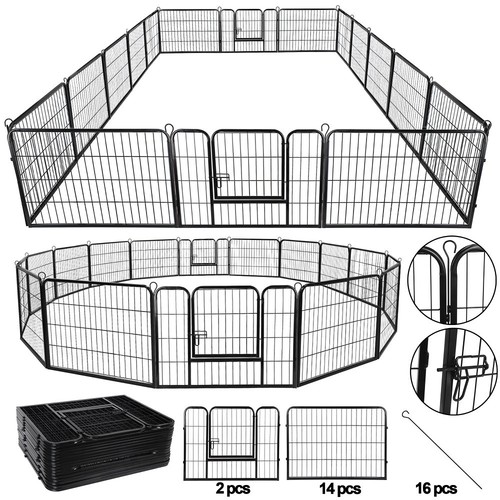 16 Panels Dog Pen Pet Playpen Kennel Fence Puppy Exercise Barrier Outdoor Indoor
