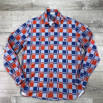 J Crew Shirt Mens Medium Blue Red Plaid Flannel Long Sleeve Button Front Classic