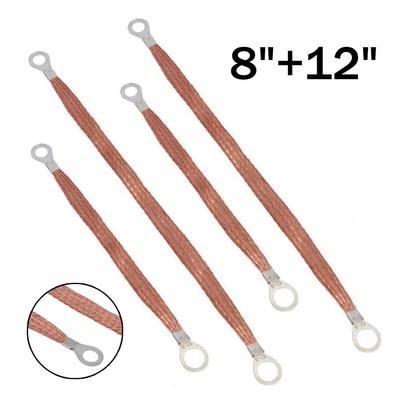 4x Universal Tin Bare Copper Ground Strap Bonding Car Truck Engine Body 8''+12''