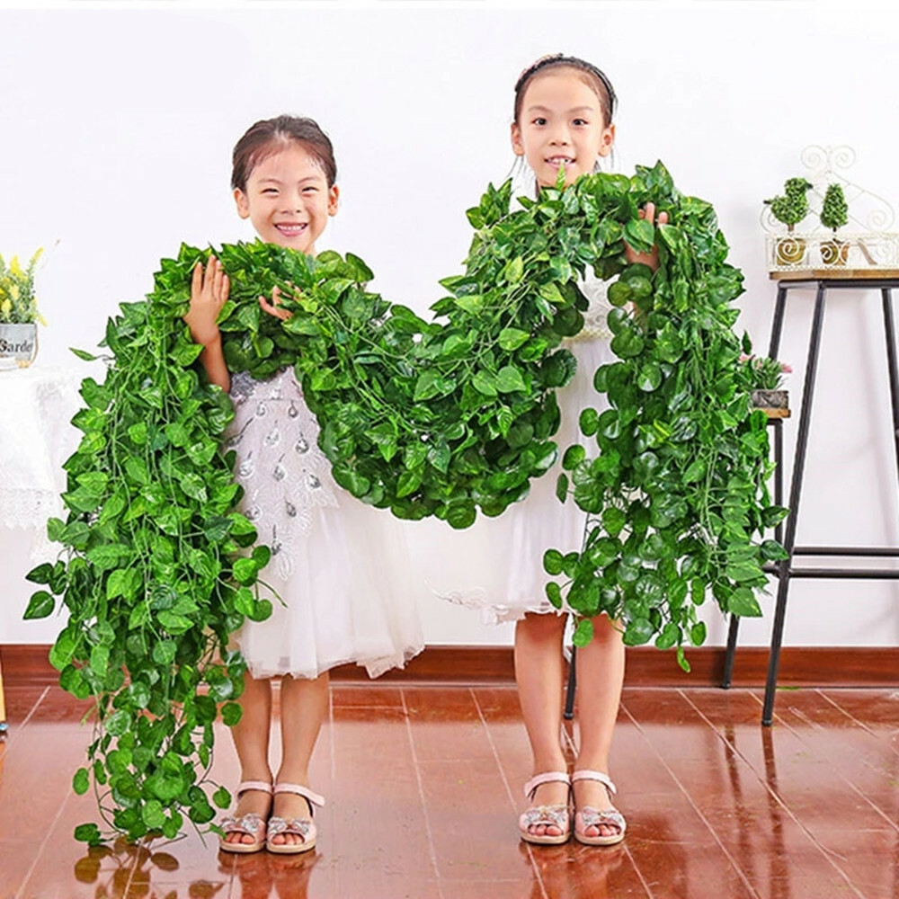Artificial Hanging Plants Fake Flowers Leaves Long Green Sil