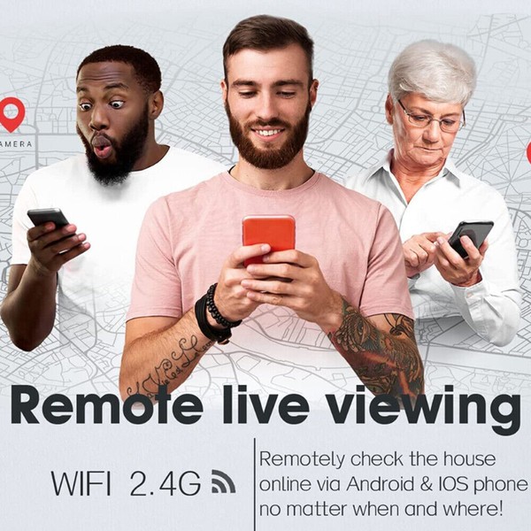 Three people using smartphones for remote live viewing.