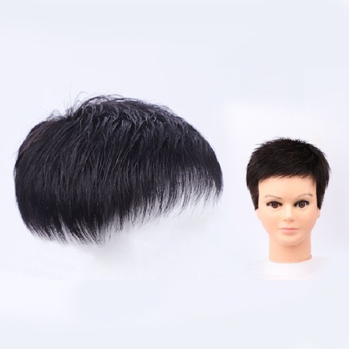 Men S Black Human Hair Topper Toupee Clip Hairpiece Top Short