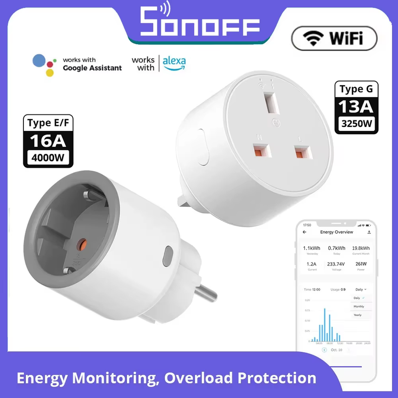 S60 EU/UK WiFi Socket Plug Power Monitor Outlet Remoter Voice Control with EWeLi
