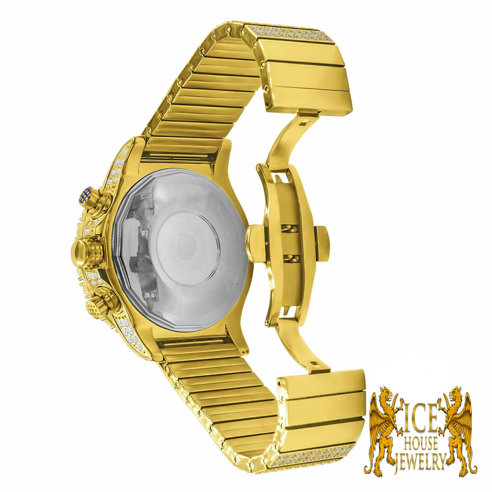 Pre-owned Blingmaster Mens Stainless Steel Gold Tone Jojino Joe Rodeo Lab Simulated Diamond Watch 48mm