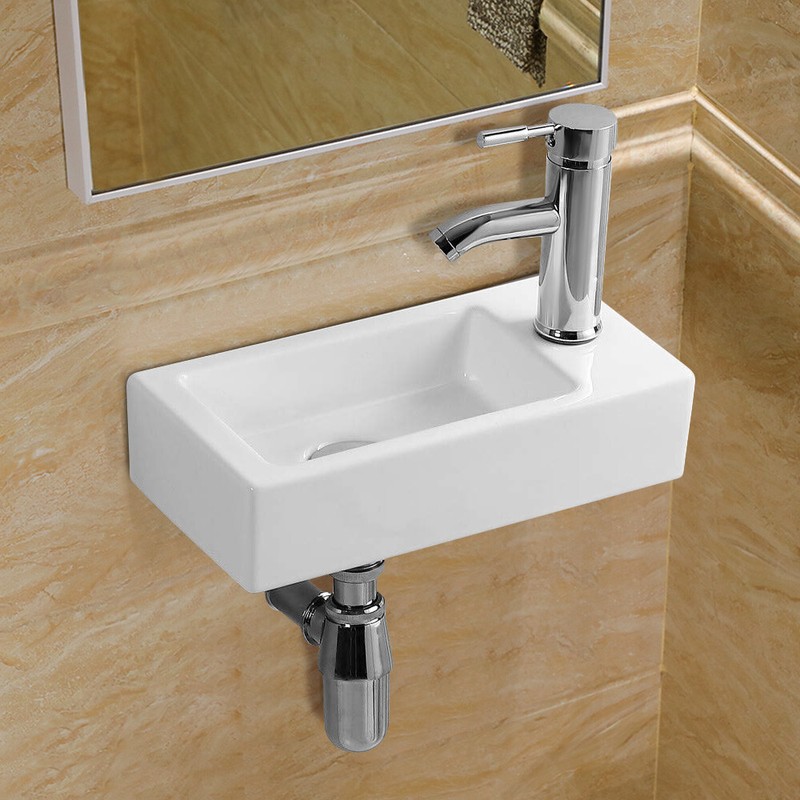 Small Compact Cloakroom Wash Basin Sink Mini Ceramic Wall Mounted 360 x