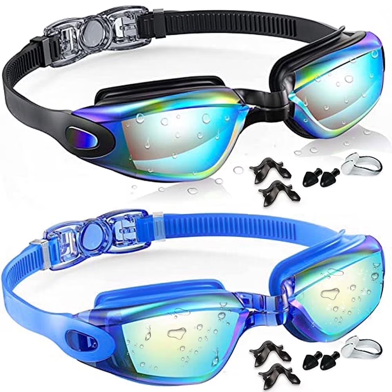 Swim Goggles, 2 Pack Anti-Fog No Leaking Anti-Uv Silicone Swim...