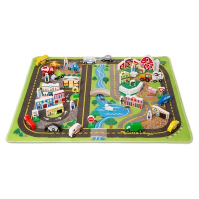 Melissa & Doug Deluxe Activity Road Rug Play Set with 49pc Wooden Vehicles and