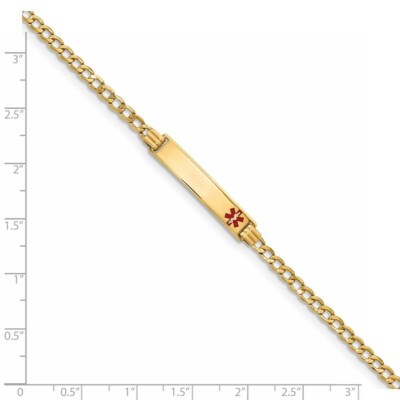 Pre-owned Superdealsforeverything Real 14kt Yellow Gold Semi-solid Medical Red Enamel Cuban Link Id Chain Bracelet